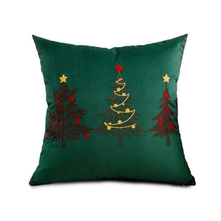 Almofada bordada de Natal com design festivo de árvore e rena para decoração aconchegante de Natal