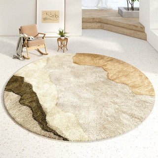 Tapete Easy Clean, tons terrosos, redondo, abstrato, à prova de derramamento, adequado para animais de estimação, tapete redondo de sala de estar moderna