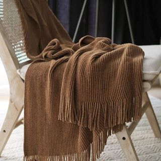 Cobertor de franjas com textura de chenille luxuoso