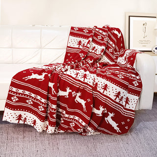 Cobertor nórdico tricotado com design festivo de floco de neve e rena para decoração aconchegante de Natal