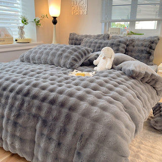 Conjunto de lençóis de pele de coelho sintética espessada Puffy Comfort