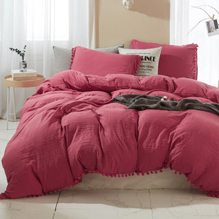 Conjunto de capa de edredom Soft Touch Pom Pom Fringe, roupa de cama macia e chique com detalhes divertidos