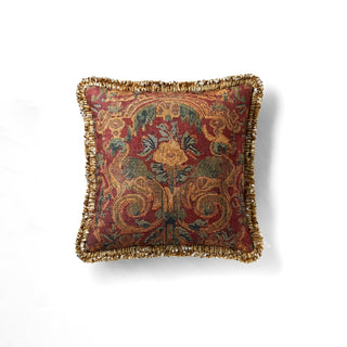 Almofada decorativa com franjas de tapeçaria vintage