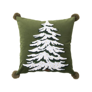 Conjunto clássico de almofadas de árvore de Natal bordado com design natalino com detalhes em pompom