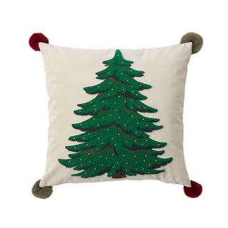 Conjunto clássico de almofadas de árvore de Natal bordado com design natalino com detalhes em pompom