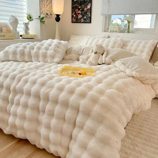 Conjunto de lençóis de pele de coelho sintética espessada Puffy Comfort