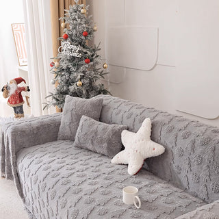 Capa de sofá com padrão de árvore de Natal 3D, tecido de pelúcia com textura côncava-convexa aconchegante