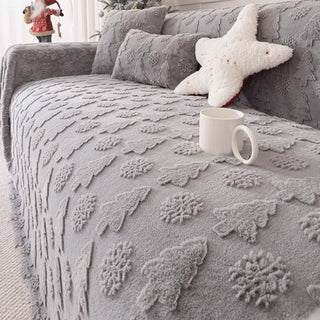 Capa de sofá com padrão de árvore de Natal 3D, tecido de pelúcia com textura côncava-convexa aconchegante