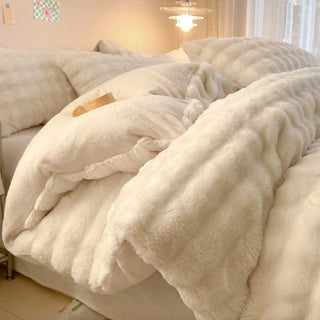 Conjunto de lençóis de pele de coelho sintética espessada Puffy Comfort