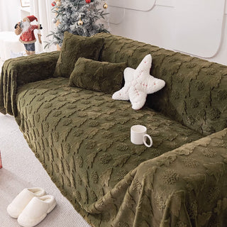 Capa de sofá com padrão de árvore de Natal 3D, tecido de pelúcia com textura côncava-convexa aconchegante