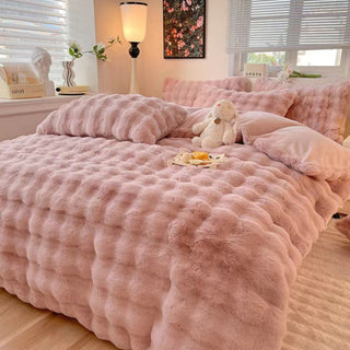 Conjunto de lençóis de pele de coelho sintética espessada Puffy Comfort