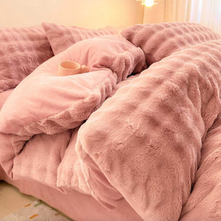 Conjunto de lençóis de pele de coelho sintética espessada Puffy Comfort
