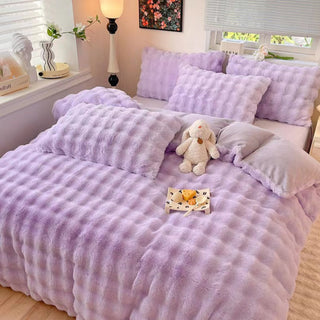Conjunto de lençóis de pele de coelho sintética espessada Puffy Comfort