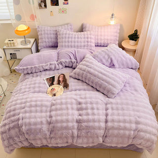 Conjunto de lençóis de pele de coelho sintética espessada Puffy Comfort