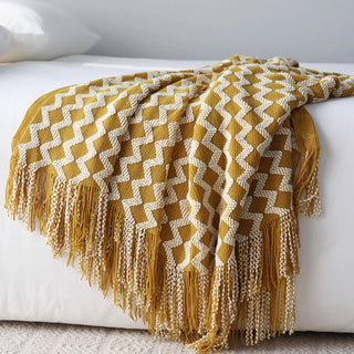 Cobertor com franjas com estampa Chevron