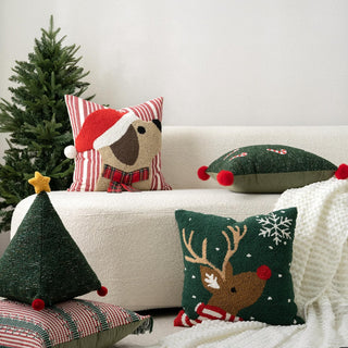 Almofada de veludo cotelê com pompons, decoração festiva de Natal