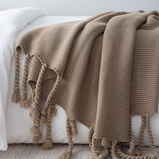 Cobertor Cozy Chunky Tricot Tassel Throw
