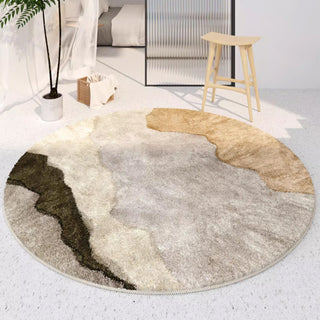 Tapete Easy Clean, tons terrosos, redondo, abstrato, à prova de derramamento, adequado para animais de estimação, tapete redondo de sala de estar moderna