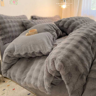 Conjunto de lençóis de pele de coelho sintética espessada Puffy Comfort