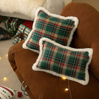 Almofada clássica de Natal forrada com sherpa Design clássico de tartan xadrez para decoração aconchegante de Natal