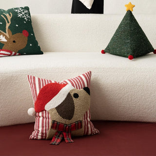 Almofada de veludo cotelê com pompons, decoração festiva de Natal