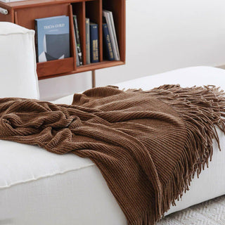 Cobertor de franjas com textura de chenille luxuoso