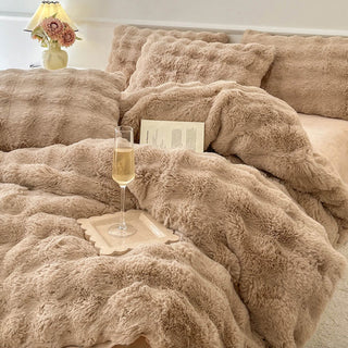 Conjunto de lençóis de pele de coelho sintética espessada Puffy Comfort