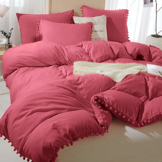 Conjunto de capa de edredom Soft Touch Pom Pom Fringe, roupa de cama macia e chique com detalhes divertidos