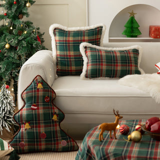 Almofada clássica de Natal forrada com sherpa Design clássico de tartan xadrez para decoração aconchegante de Natal