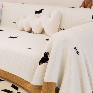 Capa de sofá de tecido de pelúcia com padrão de cachorro para amantes de animais de estimação, design macio e aconchegante