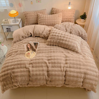 Conjunto de lençóis de pele de coelho sintética espessada Puffy Comfort