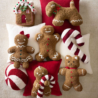 Almofada aconchegante Gingerbread House com pom-pom Candy Cane e detalhes natalinos