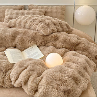 Conjunto de lençóis de pele de coelho sintética espessada Puffy Comfort
