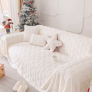 Capa de sofá com padrão de árvore de Natal 3D, tecido de pelúcia com textura côncava-convexa aconchegante