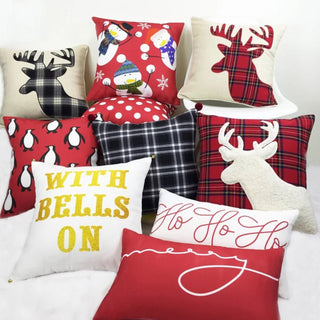 Almofada de veludo cotelê com pompons, decoração festiva de Natal