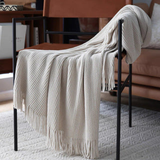 Cobertor de franjas com textura de chenille luxuoso