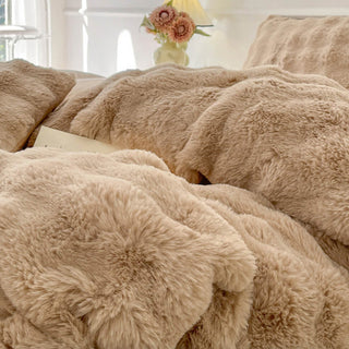 Conjunto de lençóis de pele de coelho sintética espessada Puffy Comfort
