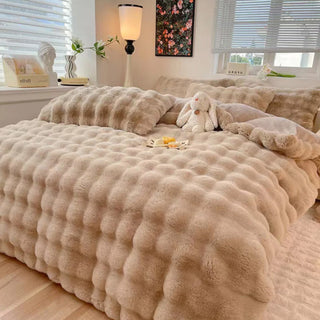 Conjunto de lençóis de pele de coelho sintética espessada Puffy Comfort