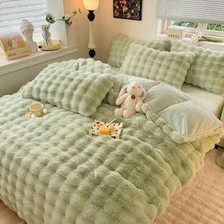 Conjunto de lençóis de pele de coelho sintética espessada Puffy Comfort