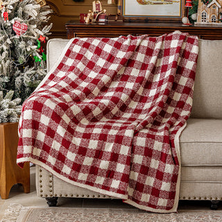 Design xadrez clássico Buffalo Plaid Sherpa Throw vermelho e branco com forro macio para conforto aconchegante