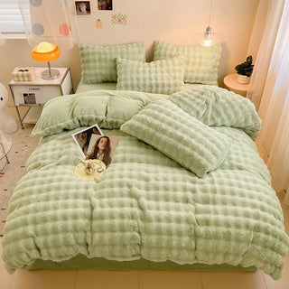 Conjunto de lençóis de pele de coelho sintética espessada Puffy Comfort